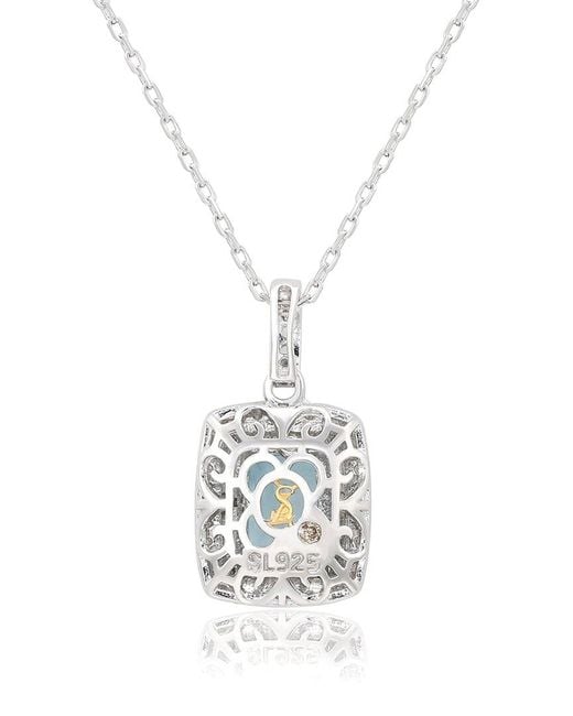 Suzy Levian Blue Silver 0.02 Ct. Tw. Diamond & Gemstone Pendant