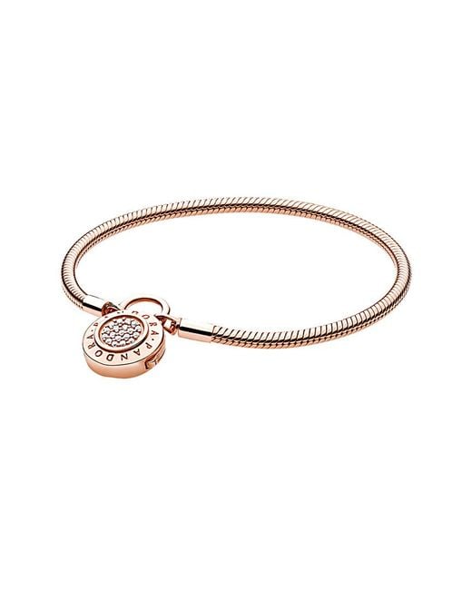 Pandora Metallic Rose Charm Carrier Moments 14k Rose Gold Pave Snake Chain Bracelet
