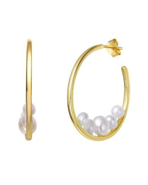 Genevive Jewelry Metallic 14k Over Silver 3.5-4.5mm Pearl Hoops