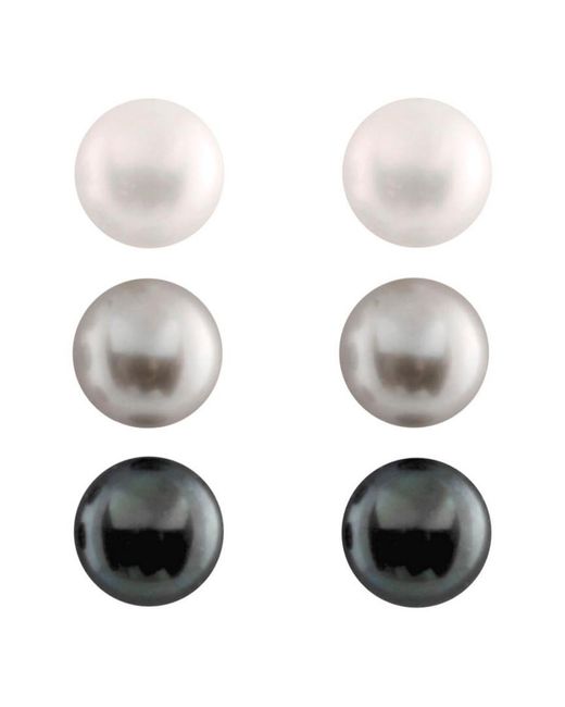 Splendid White Plated 7-8mm Pearl Set Of 3 Studs