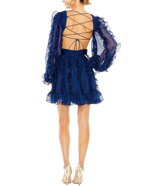 Mac Duggal Blue Corset Ruffle Mini Dress