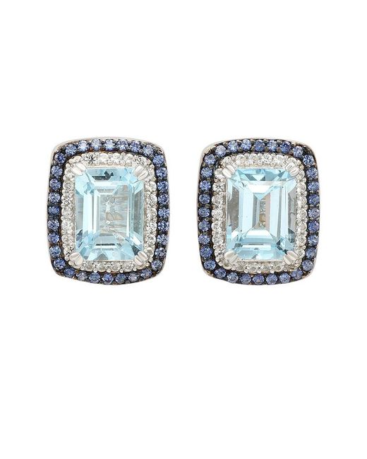 Suzy Levian Blue Silver 0.02 Ct. Tw. Diamond & Gemstone Earrings