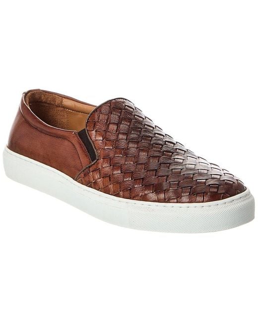 Bruno Magli Brown Livorno Woven Leather Slip-On Sneaker for men