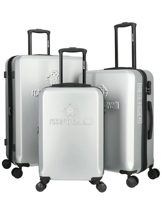 Roberto Cavalli Black Classic Logo Collection 3pc Expandable Luggage Set
