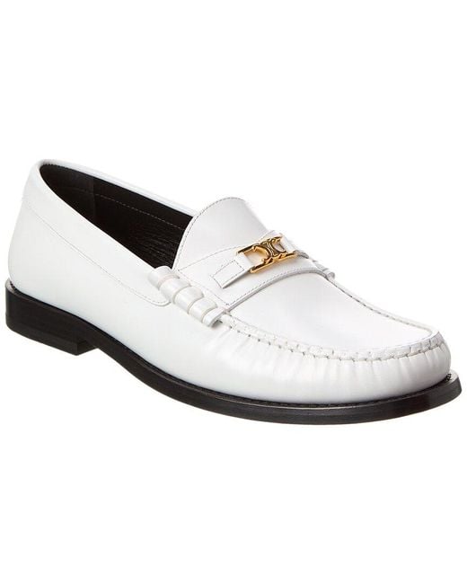 Céline White Luco Triomphe Leather Loafer