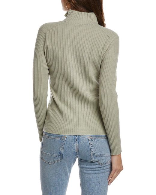 Vince Green Ribbed Mock Neck Wool & Cashmere-blend 1/2-zip Sweater