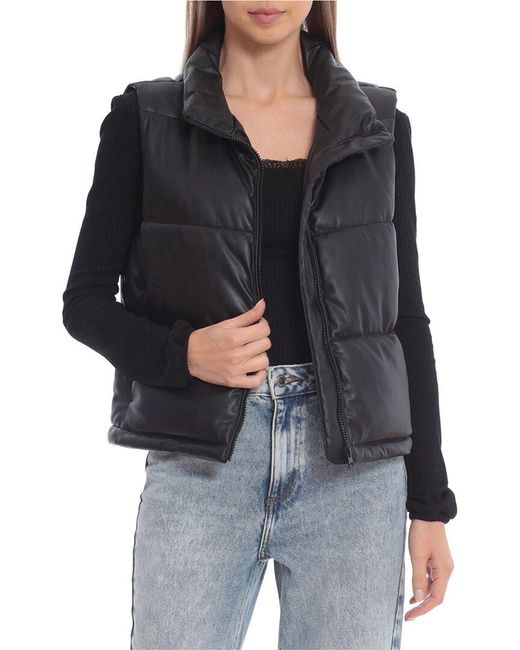 Avec Les Filles Synthetic Cropped Puffer Vest in Black Lyst