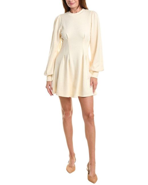 En Saison Natural Pleated Shoulder Balloon Sleeve Sweatshirt Dress