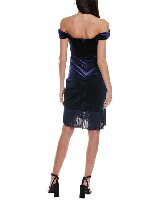 THEIA Blue Melissa Fringe Cocktail Dress