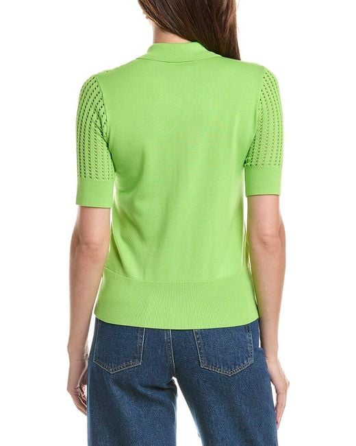 St. John Green Vertical Stretch Pointelle Stripe Knit Sweater
