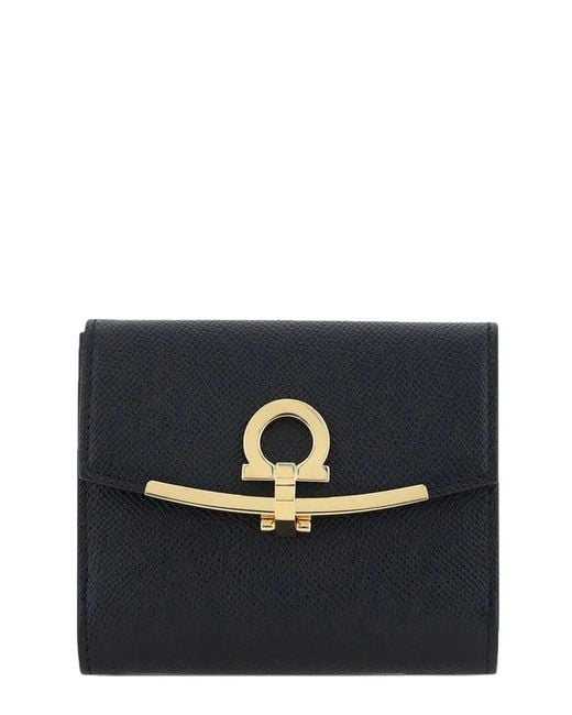 Ferragamo Black Clasp Leather Card Case