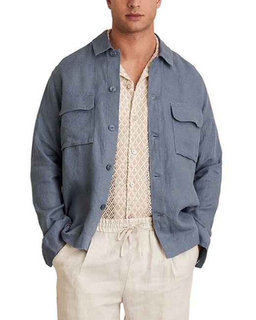 Reiss Blue Eze Linen Twin Pocket Casual Shirt for men