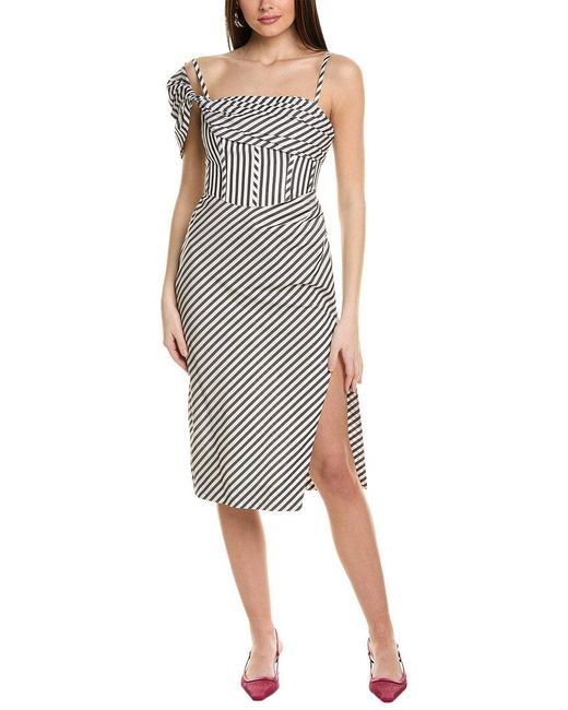 Carolina Herrera Gray One-shoulder Corset Bodice Midi Dress