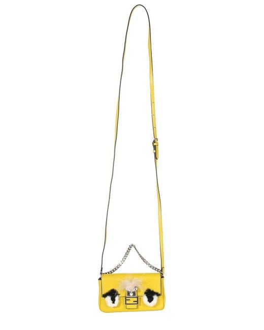 Fendi Metallic Yellow Leather Fox Fur Buggie Micro Baguette (authentic Pre-loved)