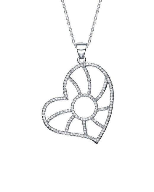 Genevive Jewelry White Silver Cz Heart Pendant