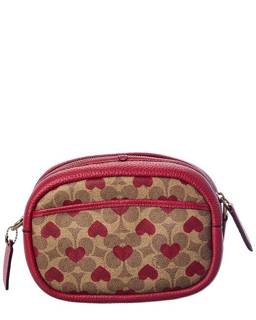 COACH Heart Print Signature Coated Canvas & Leather Camera Bag in Red |  Lyst UK