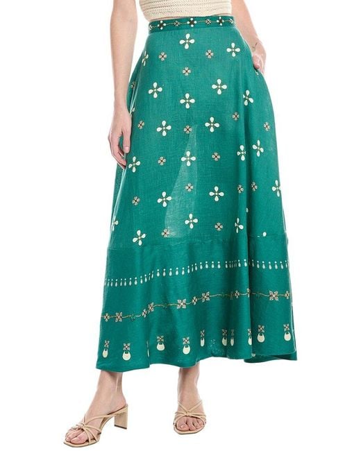 Agua Bendita Green Esmeralda Linen Maxi Skirt