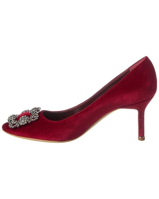 Manolo Blahnik Red Hangisi 70 Velvet Pump