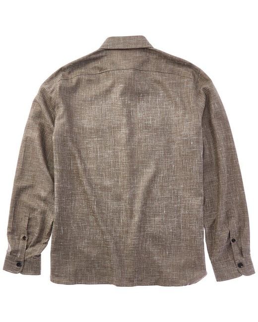 Isaia Brown Wool, Silk & Linen-Blend Overshirt for men