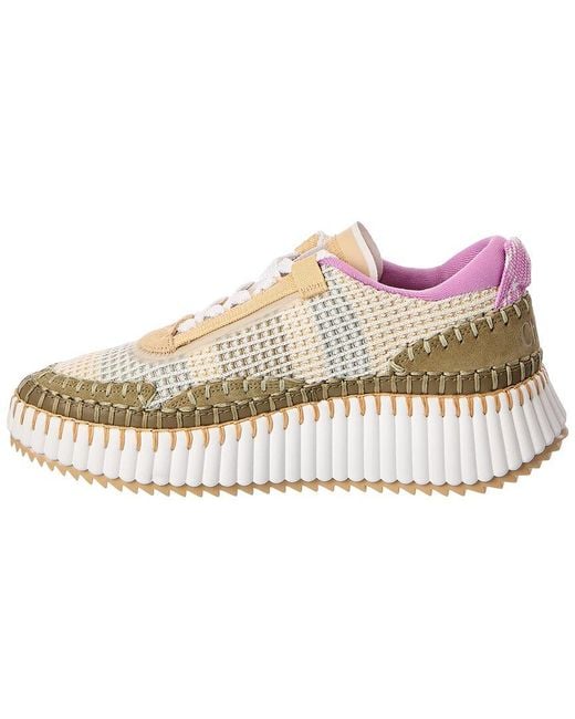 Chloé Pink Nama Suede-trim Sneaker