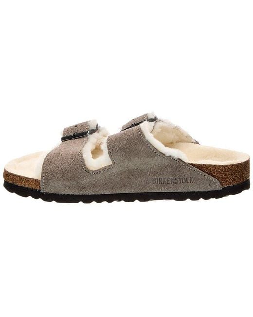 Birkenstock White Arizona Narrow Suede & Shearling Sandal
