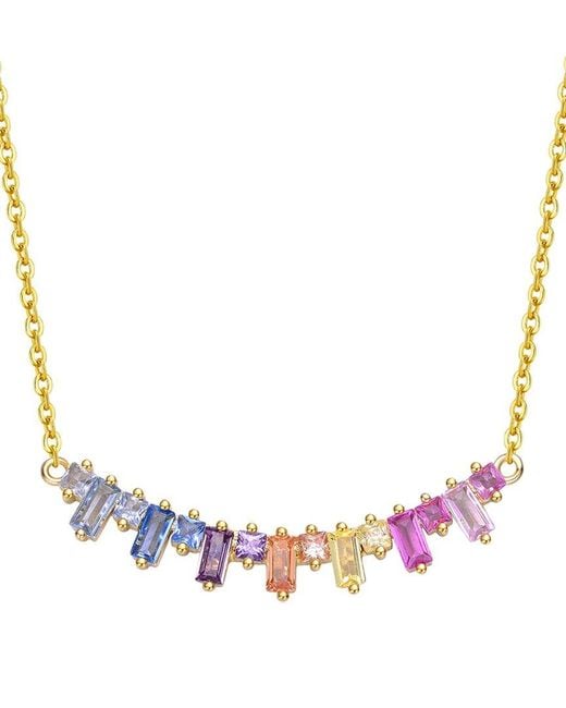 Rachel Glauber Pink 14k Plated Cz Rainbow Necklace