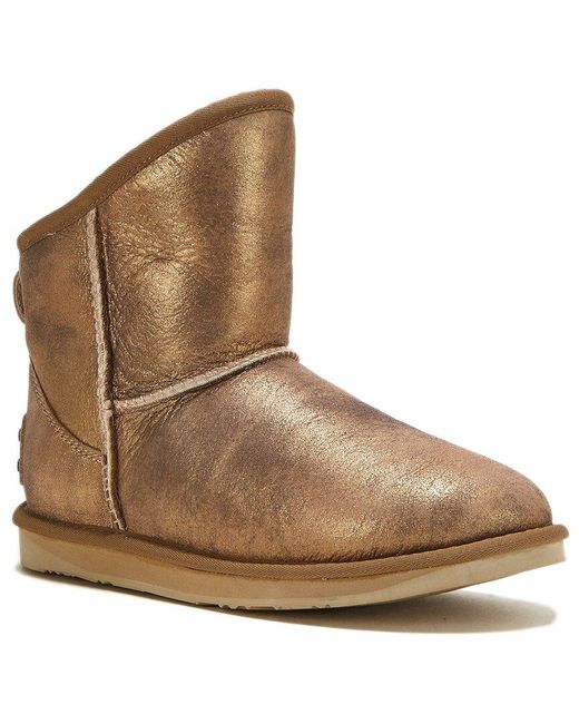 Australia Luxe Brown Shearling Metallic Leather Ankle Boot