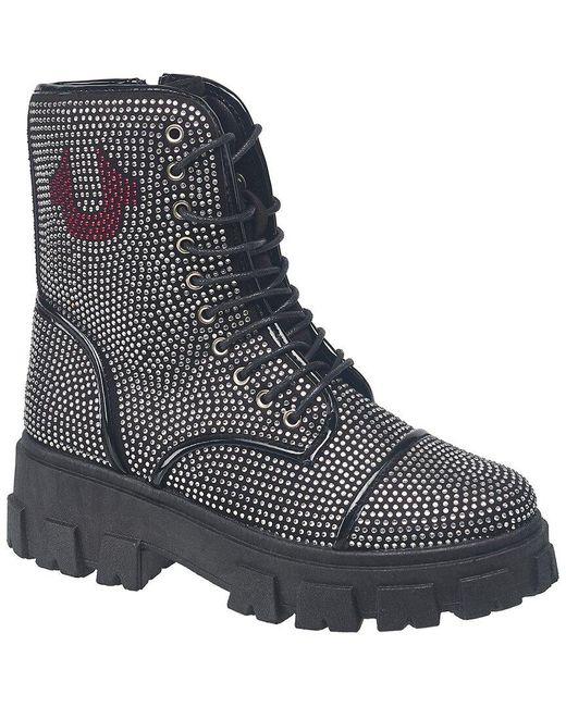 True Religion Black Gee Rhinestone Combat Boot
