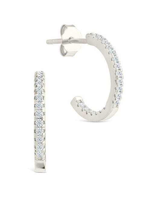 Sterling Forever White Silver Cz Maude Hoop Earrings