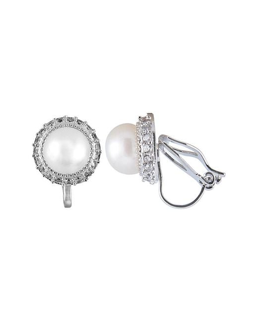 Splendid Metallic Rhodium Plated 7-7.5mm Freshwater Pearl Earrings