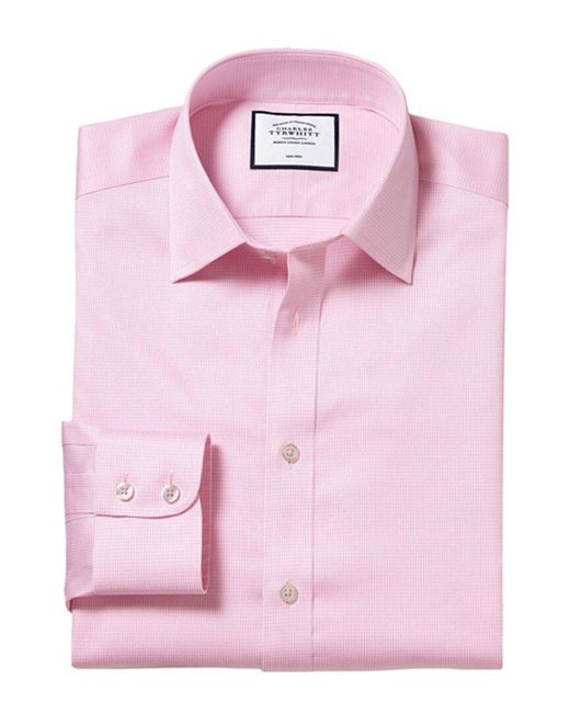 Charles Tyrwhitt Pink Non-iron Check Extra Slim Fit Shirt for men