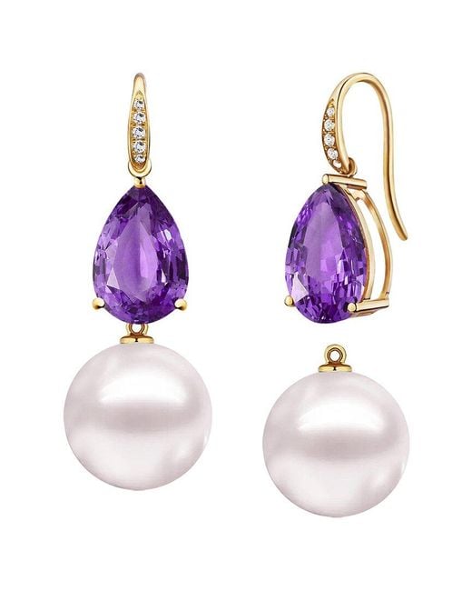 Kai Fine Jewelry Purple 14K 5.45 Ct. Tw. Diamond & Amethyst & 12-13Mm Pearl Drop Earrings