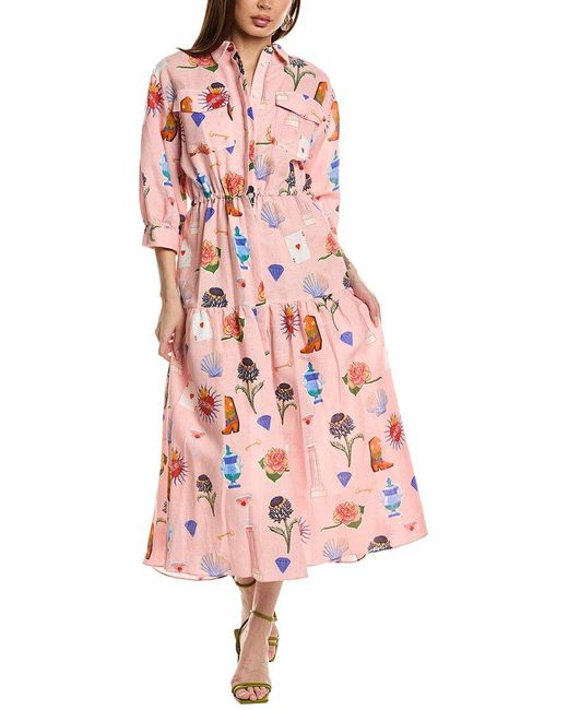 Borgo De Nor Red Uma Linin-Blend Shirtdress