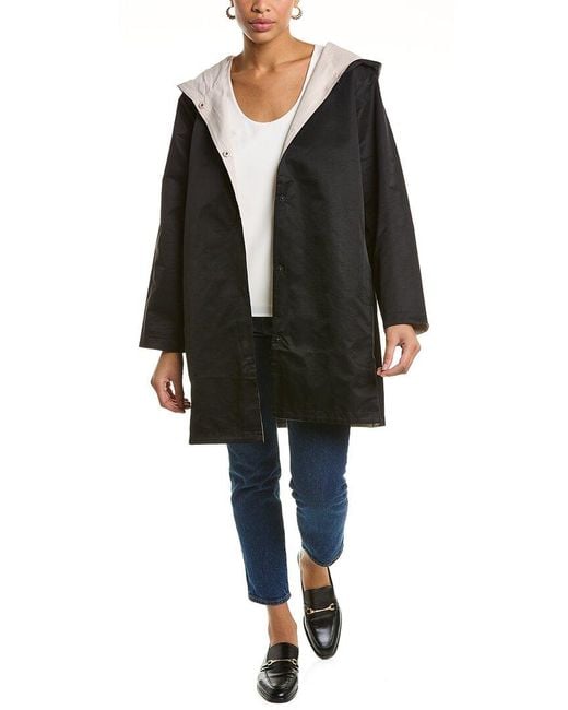 Eileen Fisher Black Hooded Reversible Coat