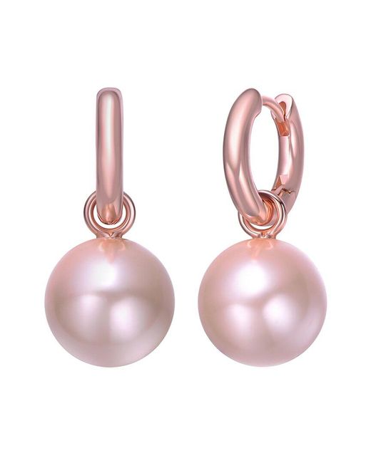 Rachel Glauber Pink 18k Rose Gold Plated 14mm Pearl Cz Pearl Earrings