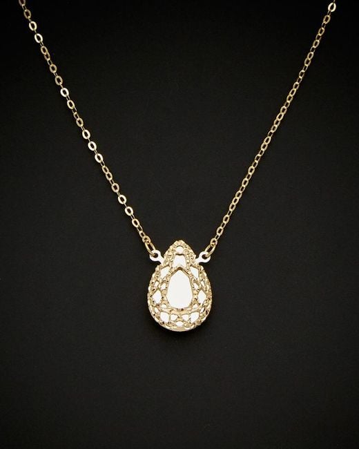 Italian Gold Black 14k Two-tone Filigree Mirrored Teardrop Adjustable Necklace
