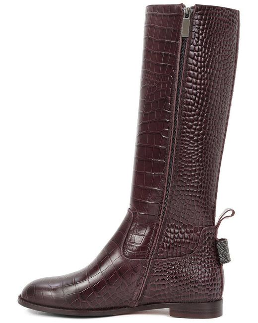 Tiffany & Fred Paris Red Embossed Leather Riding Boot
