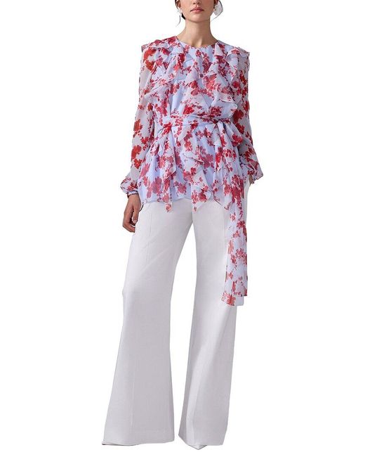 Carolina Herrera Red Ruffle Silk Top