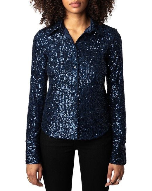 Zadig & Voltaire Blue Sequin Shirt