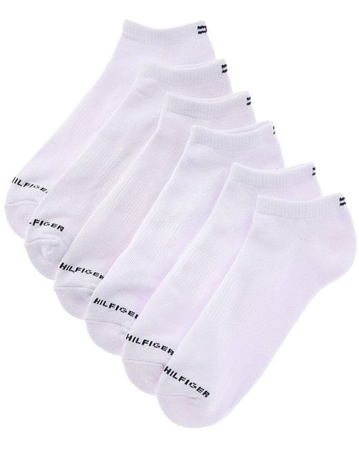 Tommy Hilfiger White 6Pk Solid Athletic No Show Socks for men