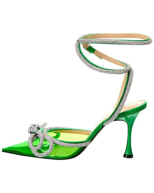 Mach & Mach Green Double Bow Vinyl & Leather Pump