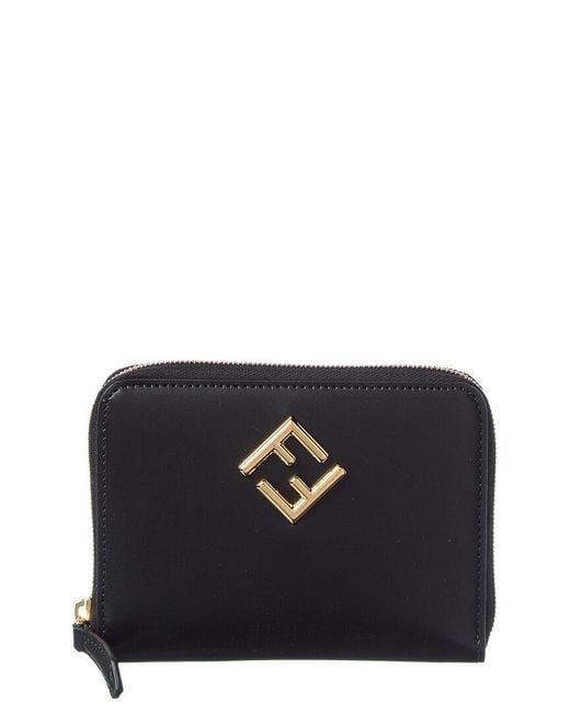 Fendi Black Ff Diamonds Leather Zip Around Medium Wallet