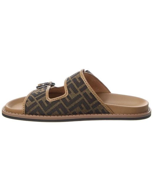 Fendi Brown Feel Ff Jacquard & Leather Sandal for men