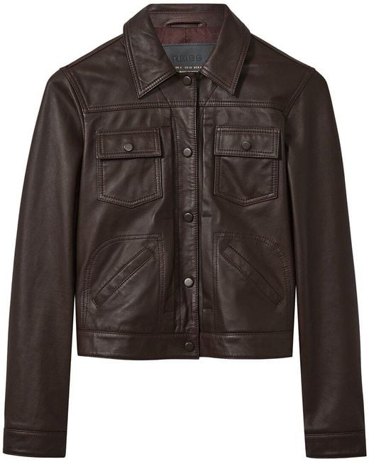 Reiss Black Ely Sheep Leather Trucker Jacket