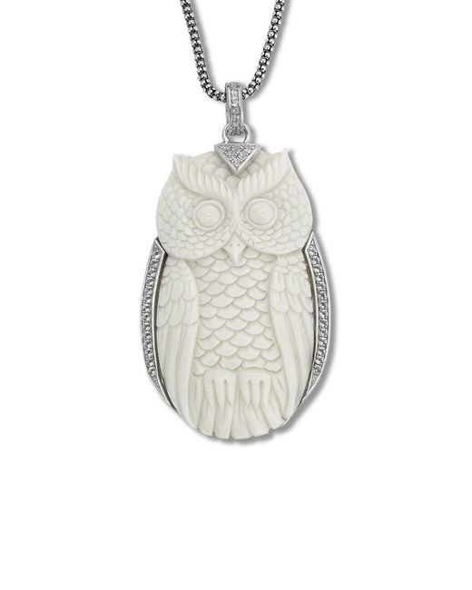 Samuel B. White Silver 40.60 Ct. Tw. Gemstone Carved Bone Owl Pendant