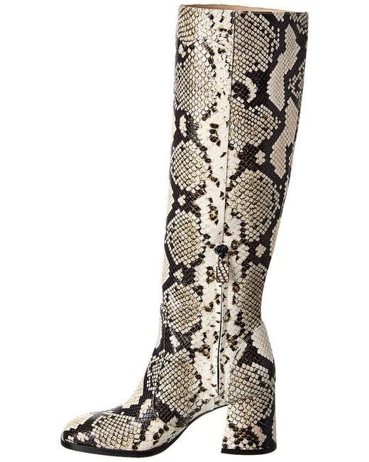 Stuart Weitzman White Nola Snake-Embossed Leather Knee-High Boot