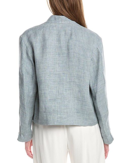 Lafayette 148 New York Blue Collarless Linen-blend Jacket