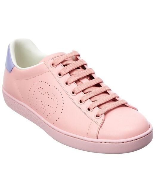 Gucci Pink Women's New Ace Perforated Leather Trainers