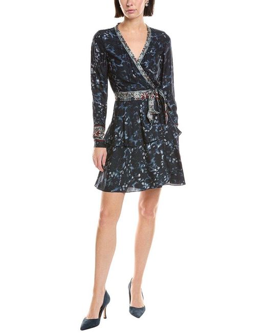 Marchesa Black Printed V-Neck Mini Wrap Dress