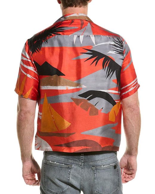 Palm Angels Orange Hawaii Bowling Silk Shirt for men